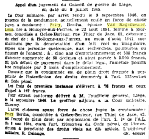 Document de décès de Bertha Petry (née Vantraelen)