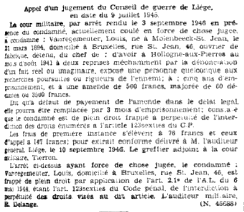 Document de décès de Louis VAN REGEMEUTER