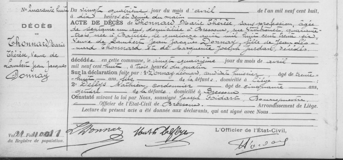 Document de décès de Marie therese THONARD